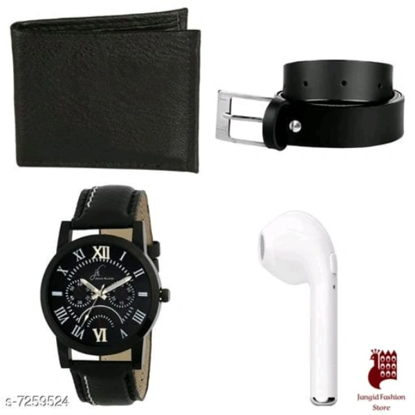 Watch With Rechargeable Bluetooth Earbud, Belt & Wallet - COMBO, FREE, FREE SIZE